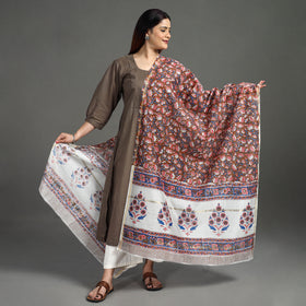  Handloom Chanderi Silk Sanganeri Print Dupatta