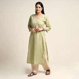  Plain Dyed Hand Embroidery Cotton Long Kurta 