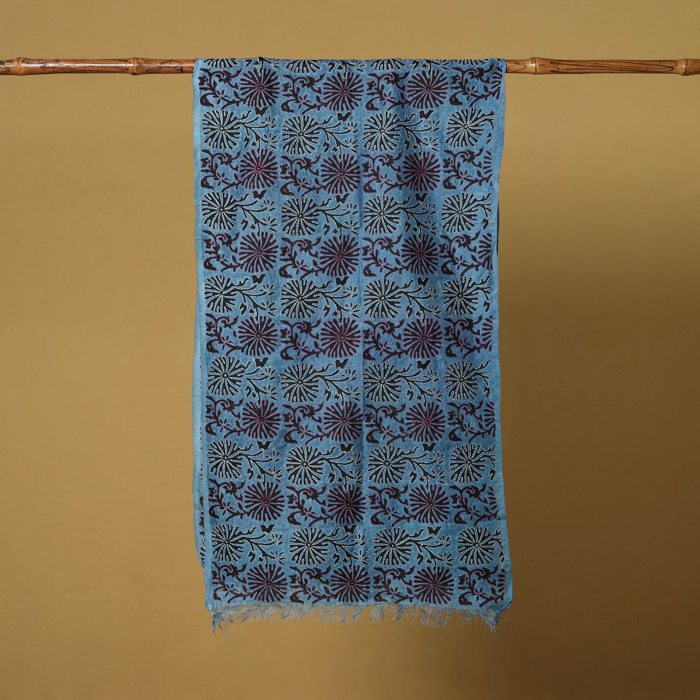 Blue - handloom tussar silk bengal kantha handwork stole 03