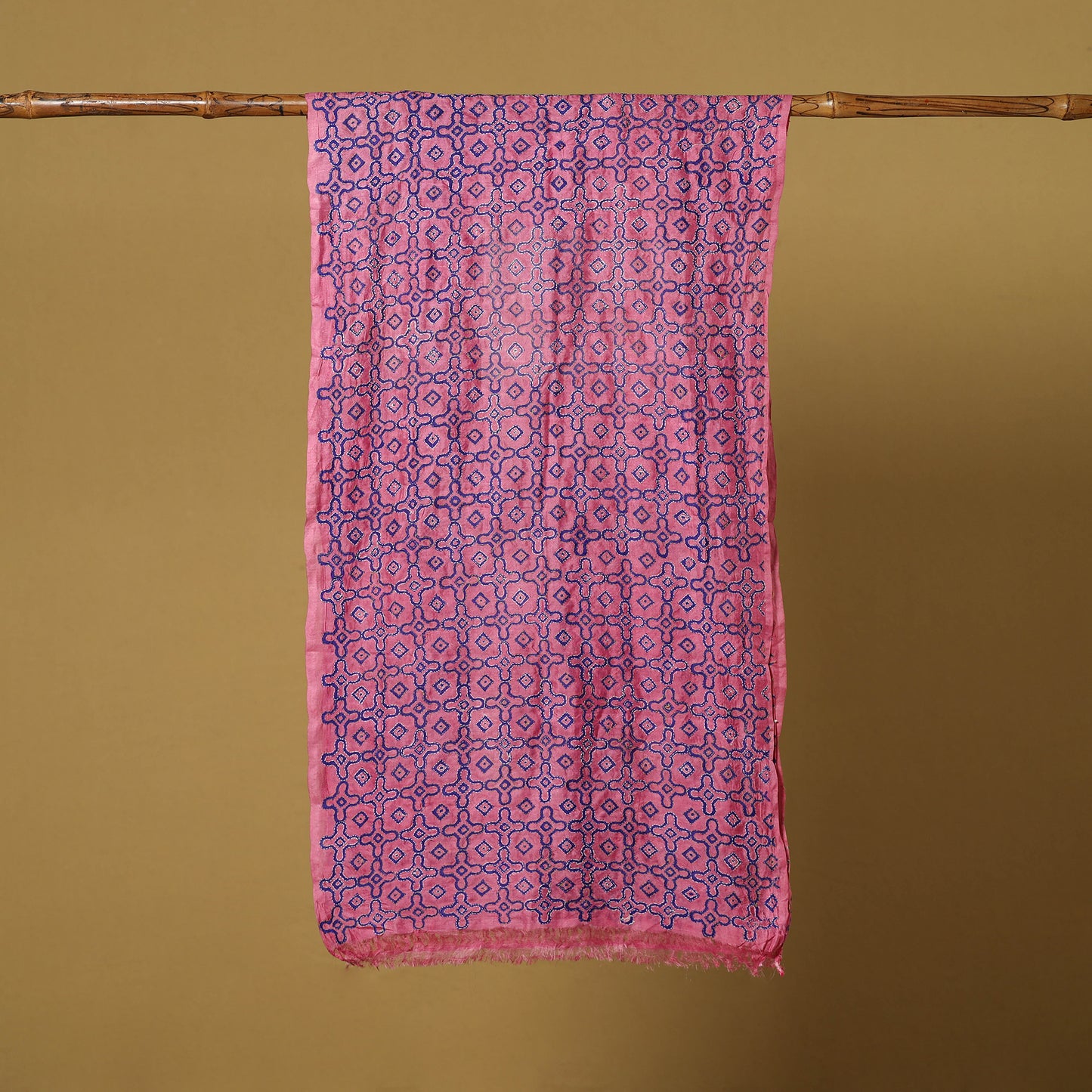 Pink - handloom tussar silk bengal kantha handwork stole 01