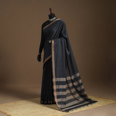 Blue - cotton plain saree with thread border 01