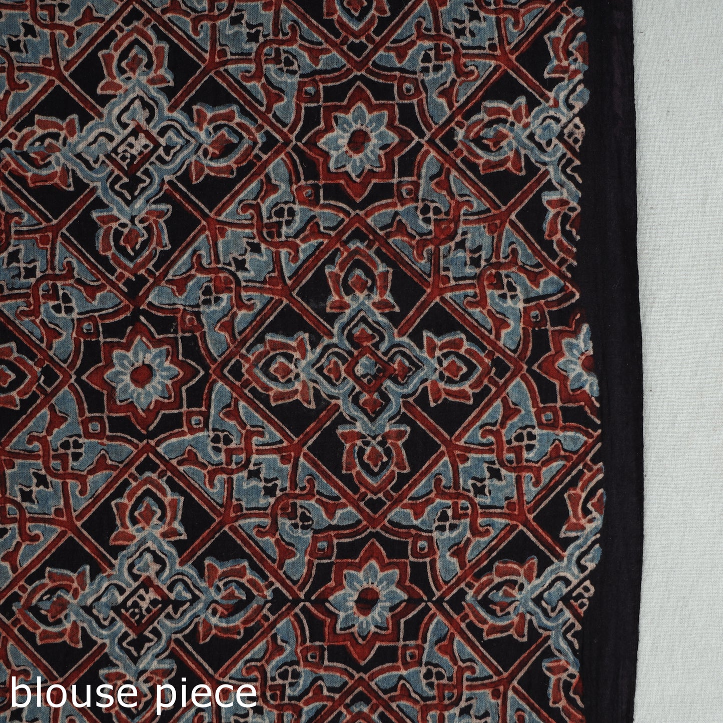 Black - Ajrakh Block Printed Mul Cotton Natural Dyed Saree with Blouse Piece 02