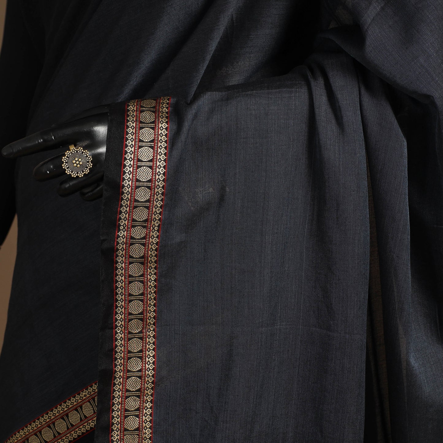 Blue - cotton plain saree with thread border 01