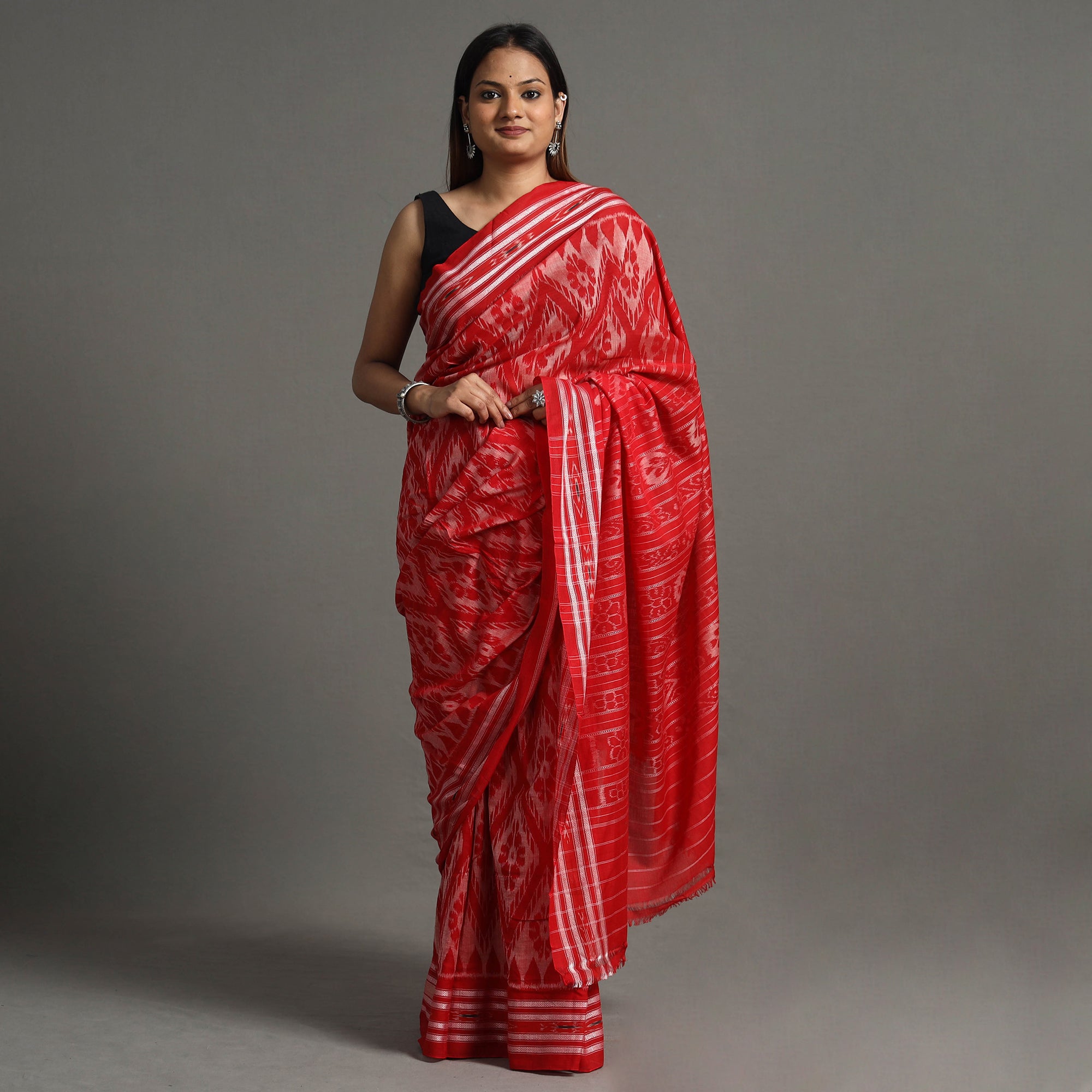 Shop Black Silk Ikkat Saree Online in USA with Red Embroidered Border –  Pure Elegance