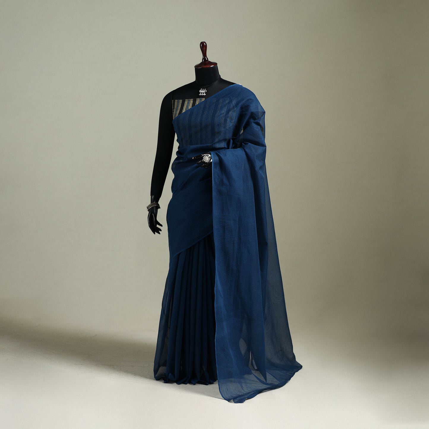 Blue - Nazaakat Kota Doria Cotton Plain Saree with Blouse & Jewellery Set 167