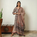 Beige - Bagru Block Printed Cotton Kurta with Palazzo & Kota Doria Dupatta Set 12