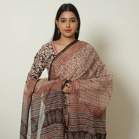 Beige - Bagru Block Printed Cotton Kurta with Palazzo & Kota Doria Dupatta Set 12