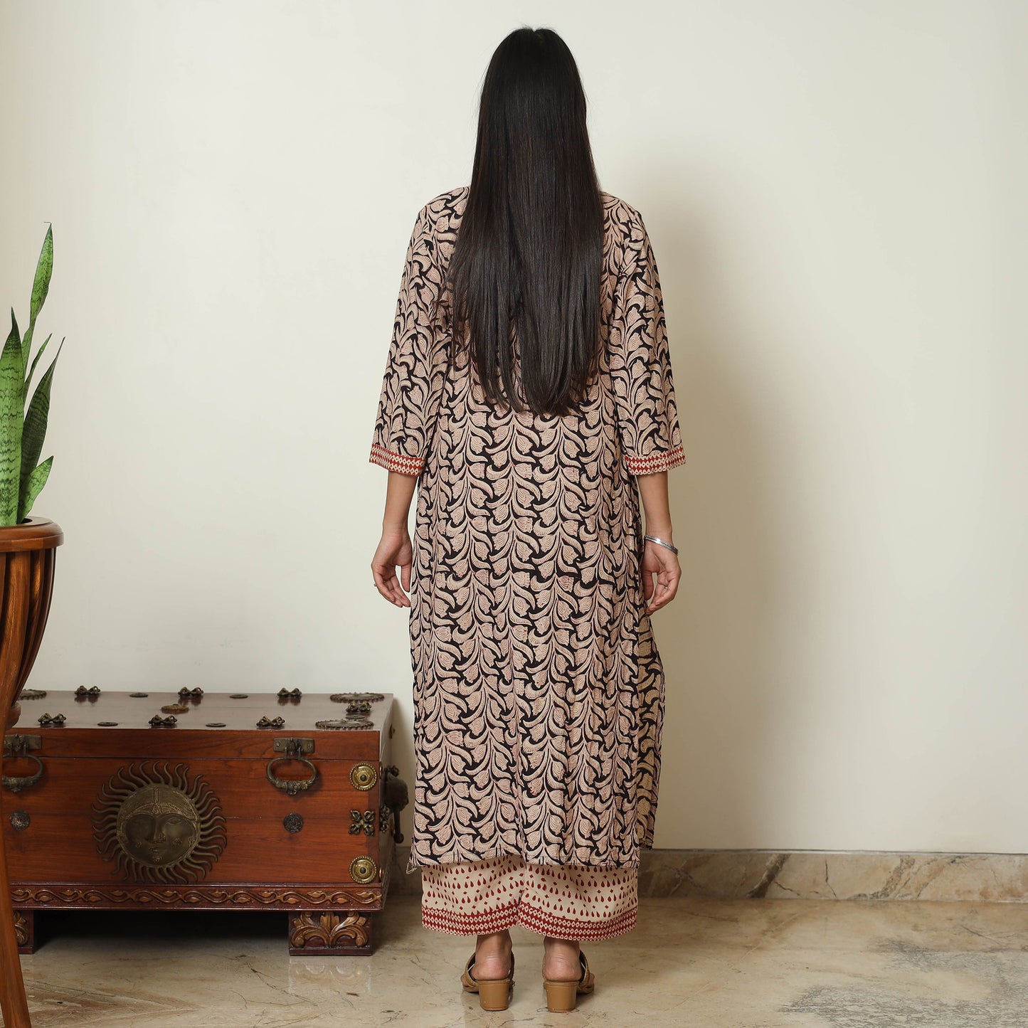 Beige - Bagru Block Printed Cotton Kurta with Palazzo & Kota Doria Dupatta Set 12