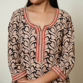 Beige - Bagru Block Printed Cotton Kurta with Palazzo & Kota Doria Dupatta Set 12