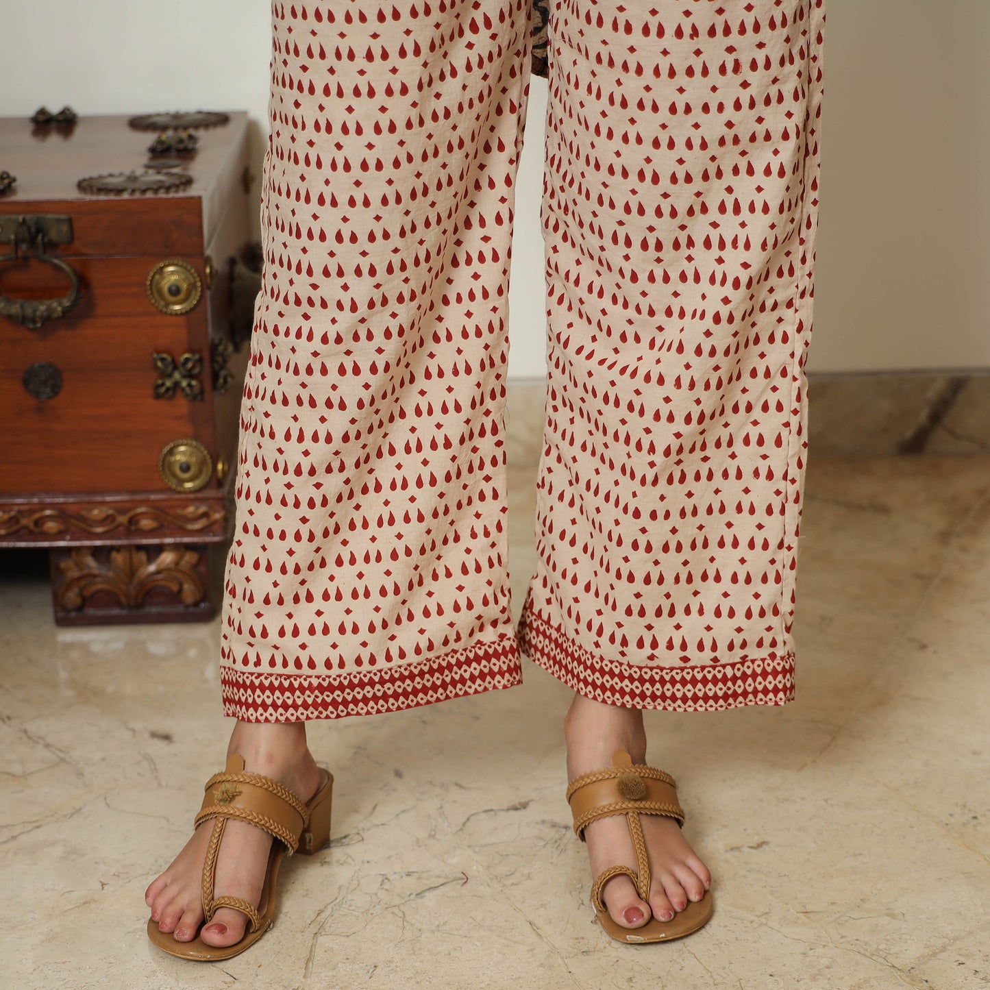 Beige - Bagru Block Printed Cotton Kurta with Palazzo & Kota Doria Dupatta Set 12