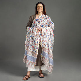  Handloom Chanderi Silk Sanganeri Print Dupatta