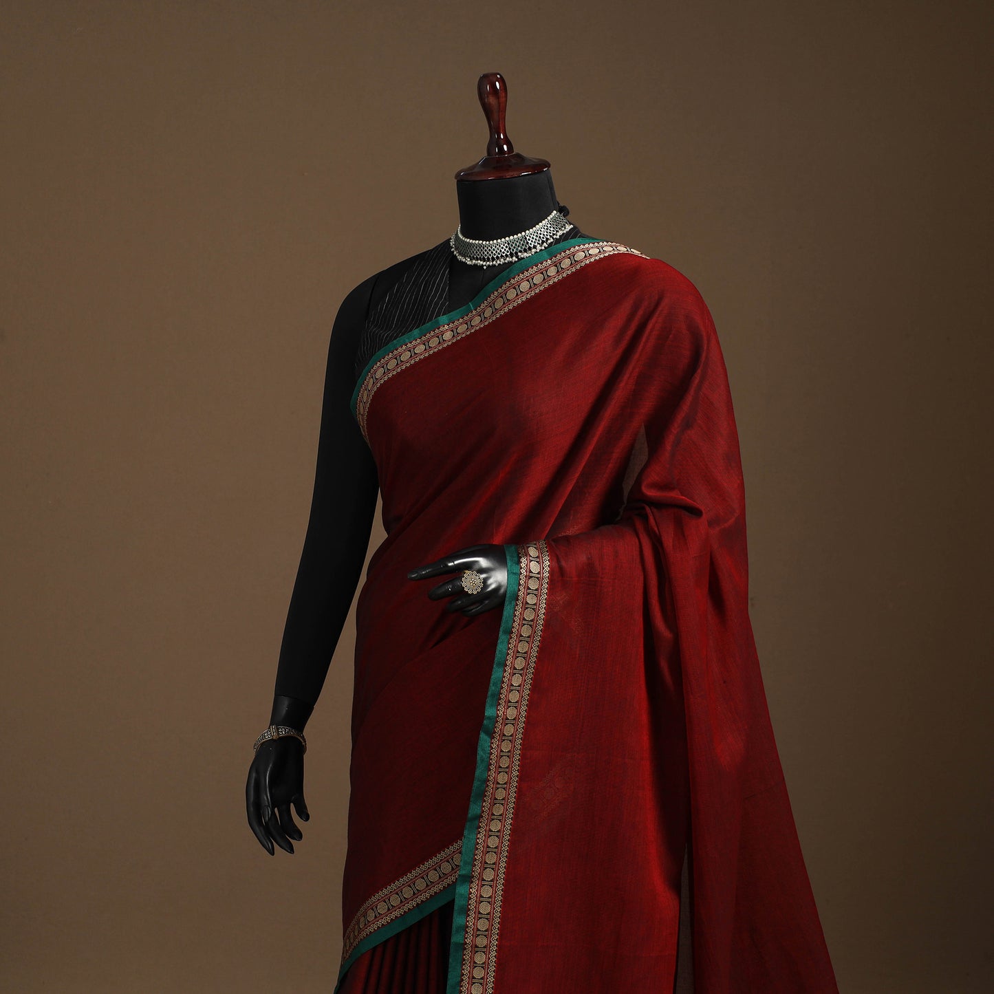 Maroon - cotton plain saree with thread border 03