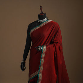 Maroon - cotton plain saree with thread border 03