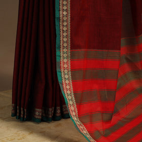 Maroon - cotton plain saree with thread border 03