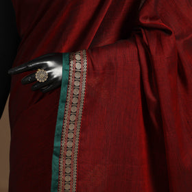 Maroon - cotton plain saree with thread border 03