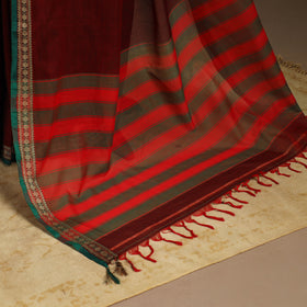 Maroon - cotton plain saree with thread border 03