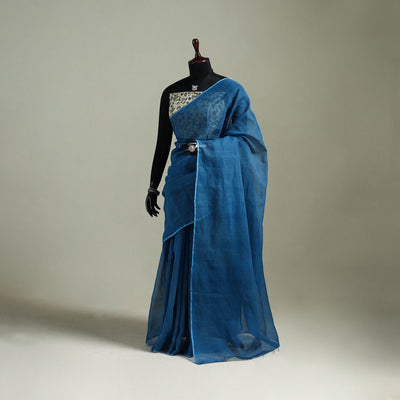 Blue - Nazaakat Kota Doria Cotton Plain Saree with Blouse & Jewellery Set 169