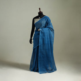 Blue - Nazaakat Kota Doria Cotton Plain Saree with Blouse & Jewellery Set 169