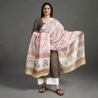 Pink - Sanganeri Block Printed Handloom Chanderi Silk Zari Border Dupatta 16