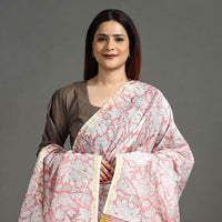 Pink - Sanganeri Block Printed Handloom Chanderi Silk Zari Border Dupatta 16