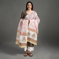 Pink - Sanganeri Block Printed Handloom Chanderi Silk Zari Border Dupatta 16