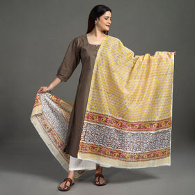  Handloom Chanderi Silk Sanganeri Print Dupatta