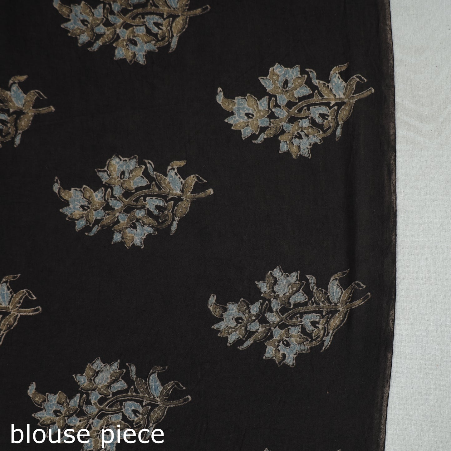 Brown - Ajrakh Block Printed Mul Cotton Natural Dyed Saree with Blouse Piece 08