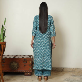 Blue - Bagru Block Printed Cotton Kurta with Palazzo & Kota Doria Dupatta Set 09