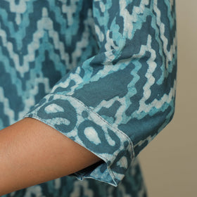 Blue - Bagru Block Printed Cotton Kurta with Palazzo & Kota Doria Dupatta Set 09