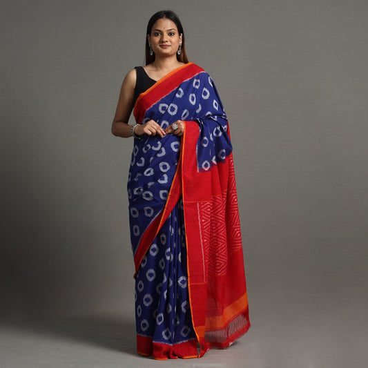 Blue - Pochampally Ikat Weave Handloom Cotton Saree