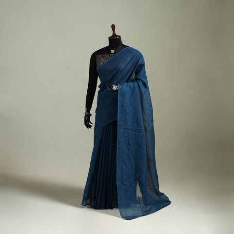 Blue - Nazaakat Kota Doria Cotton Plain Saree with Blouse & Jewellery Set 173