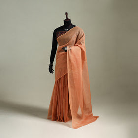 Peach - Nazaakat Kota Doria Cotton Plain Saree with Blouse & Jewellery Set 174