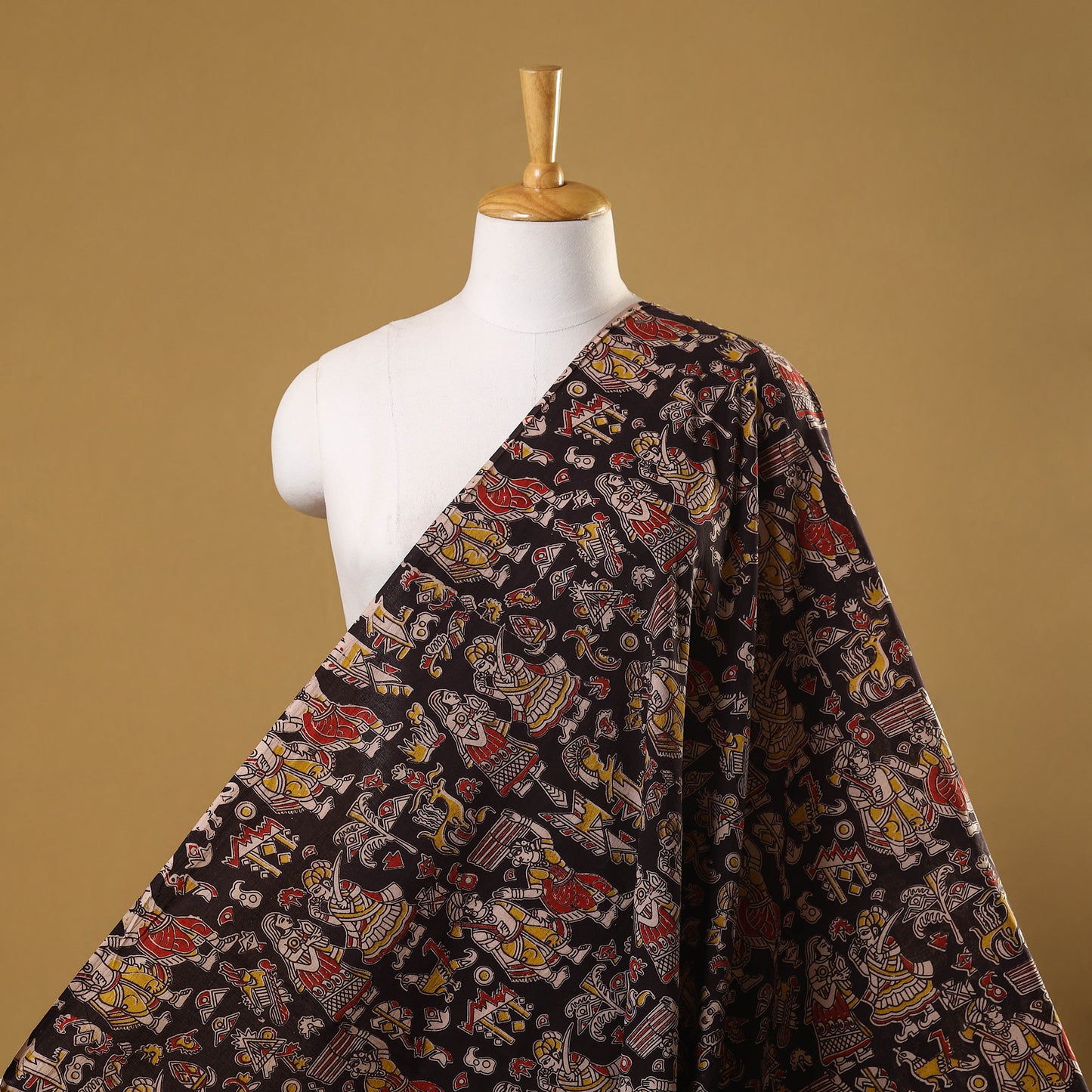 Black Printed Cotton Kalamkari Fabric