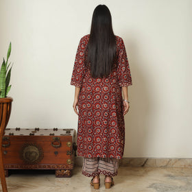 Red - Bagru Block Printed Cotton Kurta with Palazzo & Kota Doria Dupatta Set 10