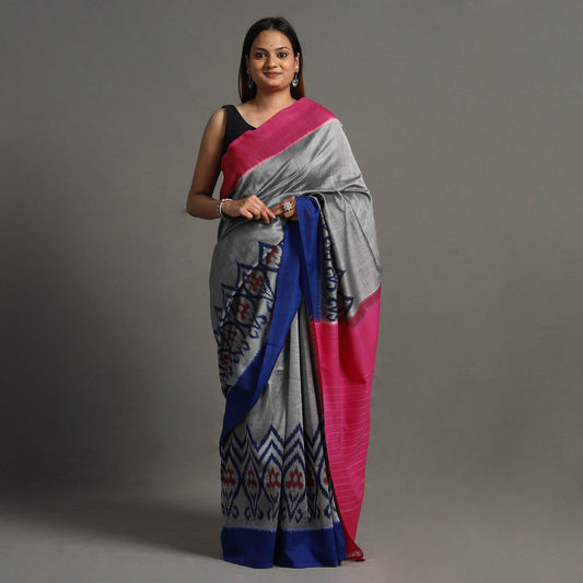 Pink - Pochampally Ikat Weave Handloom Cotton Saree
