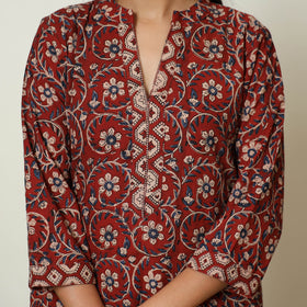 Red - Bagru Block Printed Cotton Kurta with Palazzo & Kota Doria Dupatta Set 10