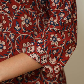 Red - Bagru Block Printed Cotton Kurta with Palazzo & Kota Doria Dupatta Set 10