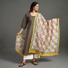 Buy Handloom Chanderi Silk Sanganeri Print Dupatta