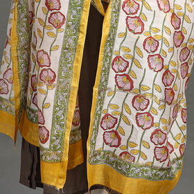 Buy Handloom Chanderi Silk Sanganeri Print Dupatta