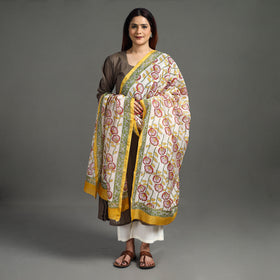 Buy Handloom Chanderi Silk Sanganeri Print Dupatta