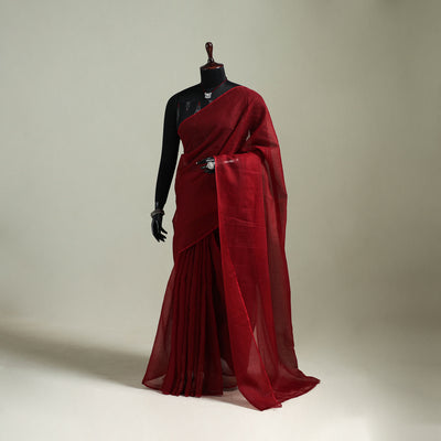 Red - Nazaakat Kota Doria Cotton Plain Saree with Blouse & Jewellery Set 175