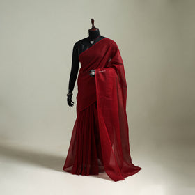 Red - Nazaakat Kota Doria Cotton Plain Saree with Blouse & Jewellery Set 175