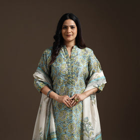 Chanderi Silk Block Print Sanganeri Suit Set with Dupatta for women 05