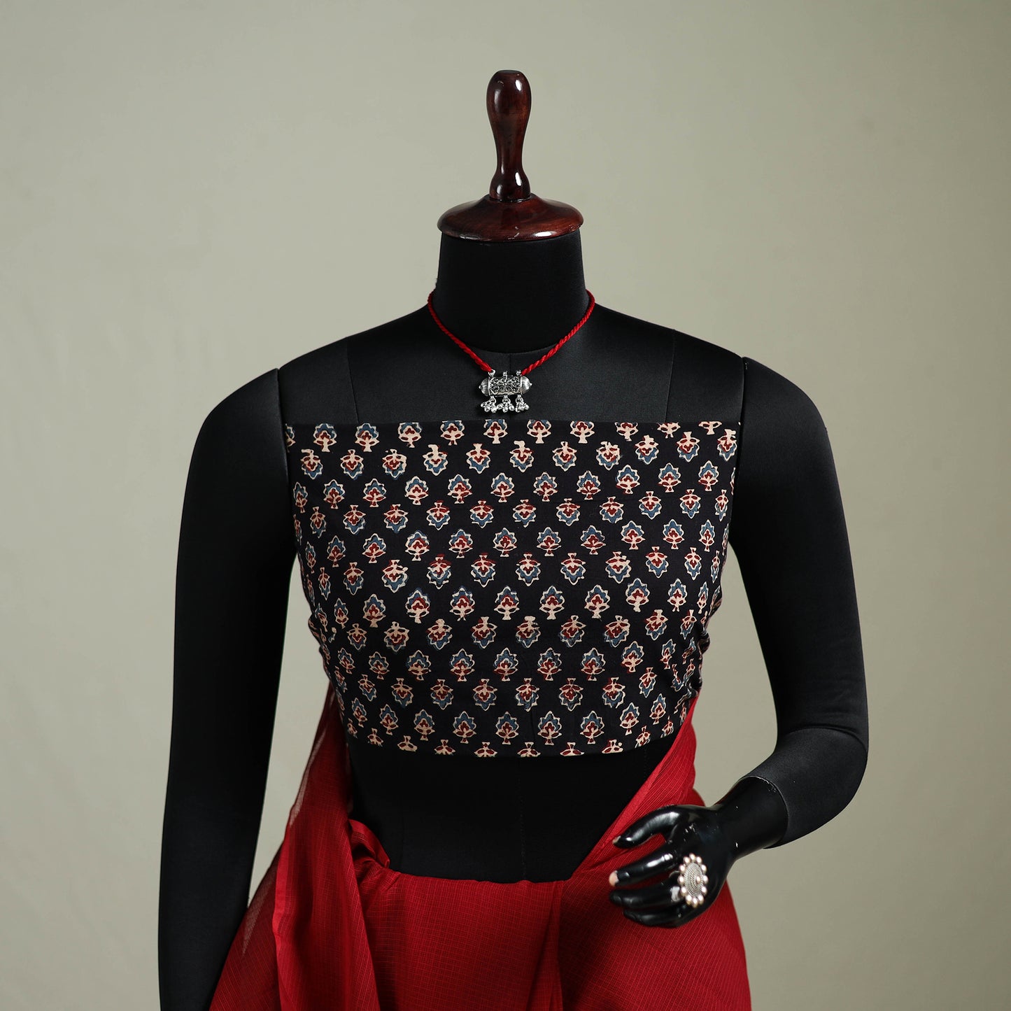 Red - Nazaakat Kota Doria Cotton Plain Saree with Blouse & Jewellery Set 176