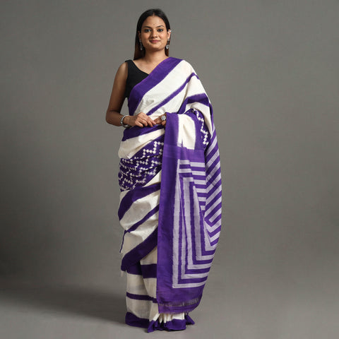 Purple - Pochampally Ikat Weave Handloom Cotton Saree