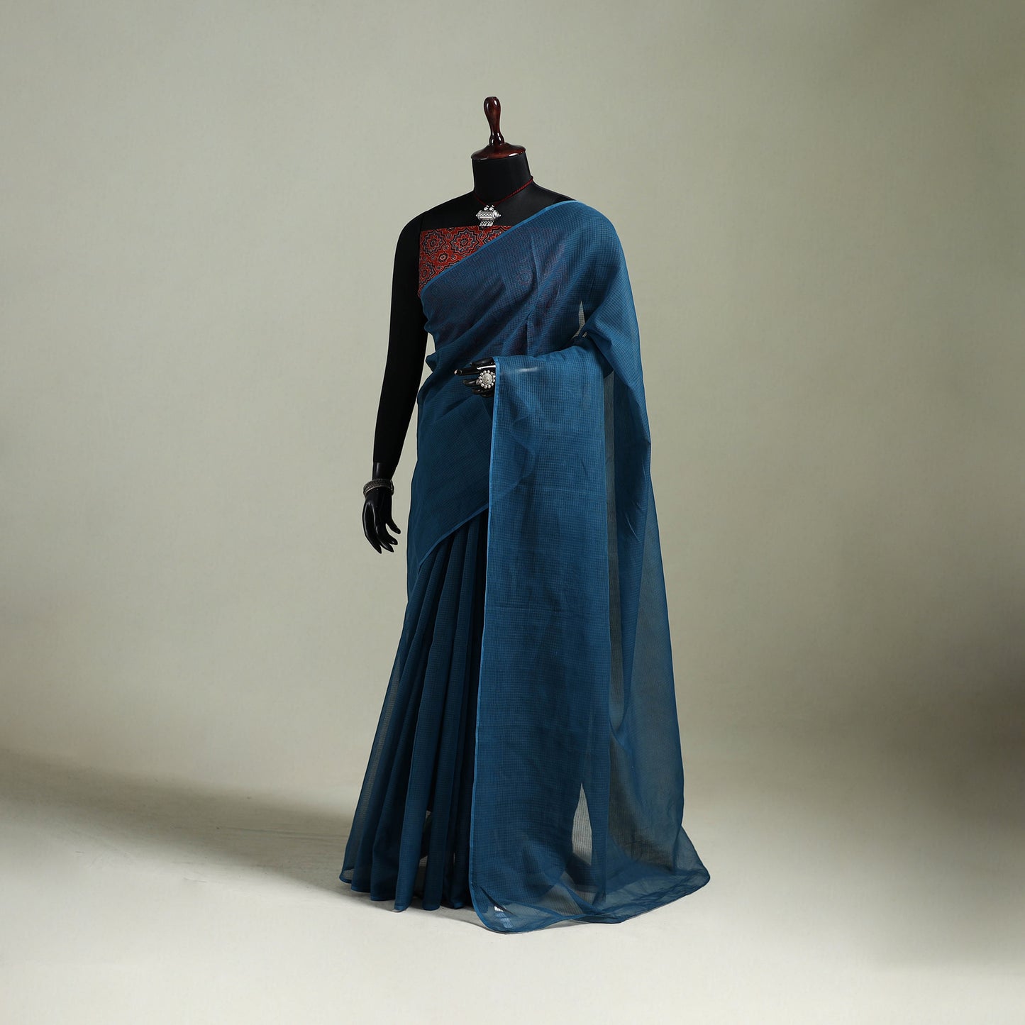 Blue - Nazaakat Kota Doria Cotton Plain Saree with Blouse & Jewellery Set 177