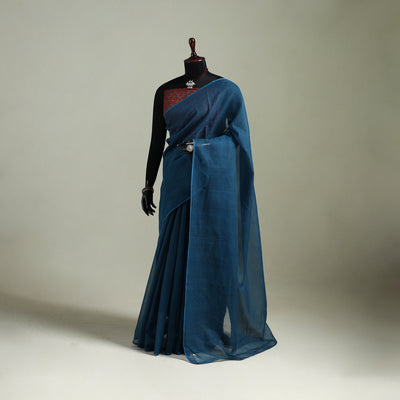 Blue - Nazaakat Kota Doria Cotton Plain Saree with Blouse & Jewellery Set 177