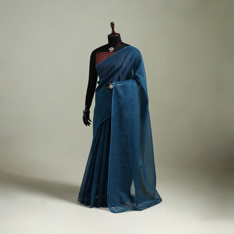 Blue - Nazaakat Kota Doria Cotton Plain Saree with Blouse & Jewellery Set 177