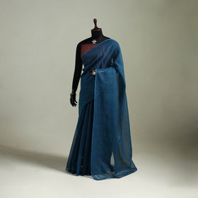 Blue - Nazaakat Kota Doria Cotton Plain Saree with Blouse & Jewellery Set 177