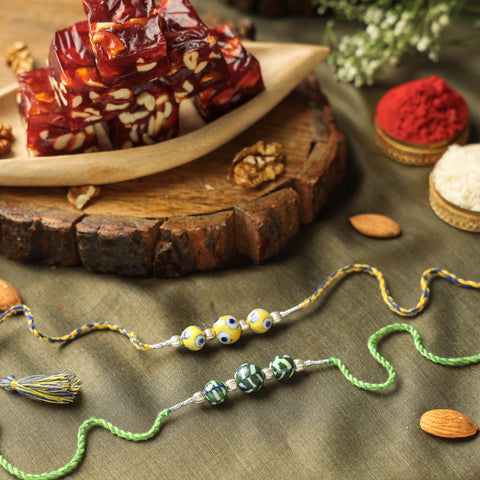 Patwa Blue Pottery Beads Rakhi